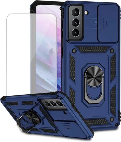 Vista 13 de Funda para Galaxy S21 5G, Samsung S21 SM-G991U con protector de pantalla de vidrio templado y cubierta de cámara deslizante, anillo magnético