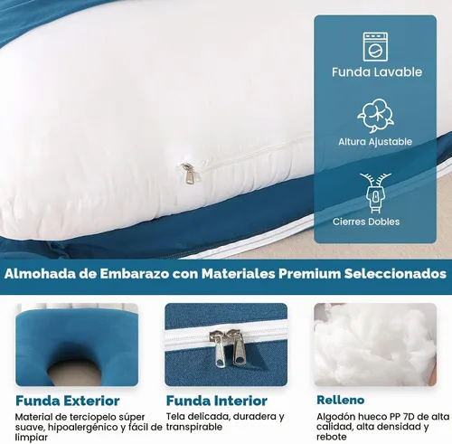 Vista 3 de Elover Almohada de Embarazo Imprescindible para Dormir en Forma de U, Almohada de Maternidad de Cuerpo Completo con Funda Refrescante Extraíble