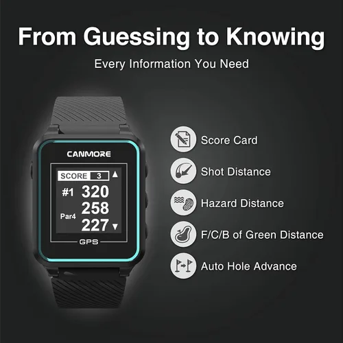 Vista 3 de CANMORE TW353 Reloj GPS de golf para hombres y mujeres, pantalla LCD de alto contraste, actualización gratuita de más de 41,000 campos precargados