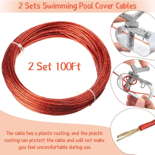 Vista 2 de Juego de 2 cubiertas de piscina para cabrestante y cable para cubierta de piscina, cable de 4 piezas, cabrestante para cubierta de piscina sobre