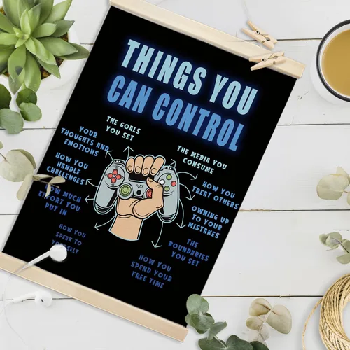 Vista 6 de Voxitura Black Things You Can Control - Marco para colgar pósteres, decoración de pared de videojuegos para sala de juegos, sala de juegos Azul