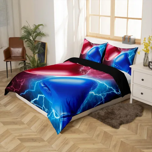 Vista 2 de Juego de funda de edredón de boxeo, tamaño matrimonial para adultos y adolescentes, juego de cama con patrón de juego competitivo, funda de edredón