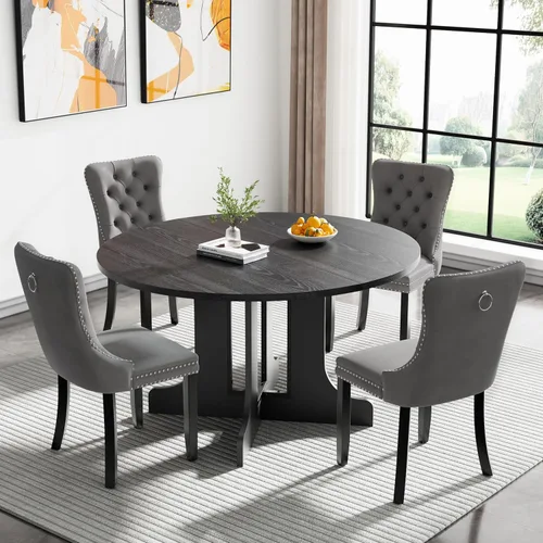 Vista 15 de Juego de mesa de comedor extensible marrón de 63 a 78.74 pulgadas para 4, juego de mesa de comedor de 5 piezas con 4 sillas, mesa de cocina