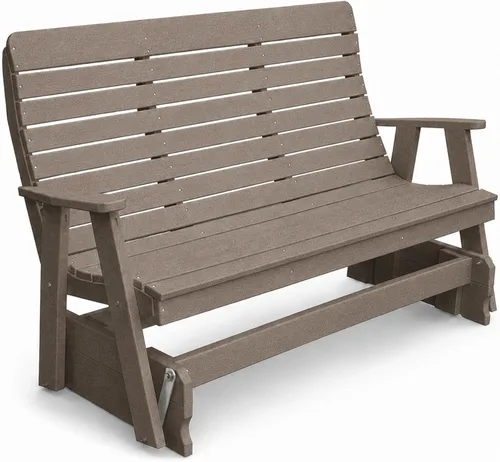 Vista 33 de Amish Made Antique Mahogany 4 ft Outdoor Glider Bench, HDPE Made in USA Fairfax Collection HDPE Poly Lumber Outdoor Glider Bench, All-Weather
