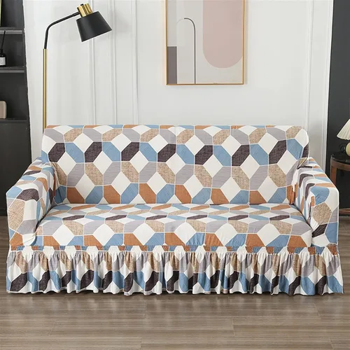 Vista 12 de MIPOPS Funda de sofá estampada elástica para sillón, fundas con patrón con falda lavable, protector de muebles de elastano para sala de estar