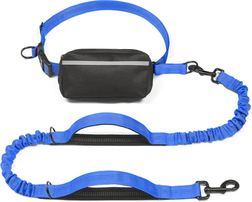 Vista 23 de iYoShop Correa de perro manos libres con bolsa con cierre, dobles asas acolchadas y elástica duradera para caminar, trotar y correr con tu perro