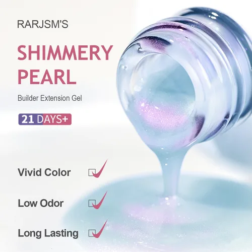 Vista 5 de RARJSM - Gel constructor para uñas, perla azul, gel duro en botella, con brillo de concha de sirena, perlas azules, estructura de extensión gruesa