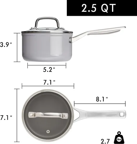 Vista 6 de MsMk Cacerola esmaltada de cerámica de 2.5 cuartos de galón con tapa, olla Gris