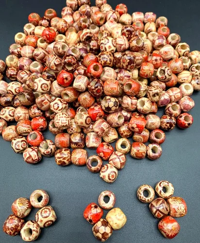 Vista 2 de 400Pcs Perlas de Madera Cilíndricas con Agujero Grande Espaciadoras de Madera Europeas Pintadas Mixtas de 11-12mm para Cabello, Pulseras, Collares