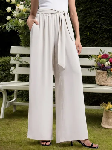 Vista 10 de QIANXIZHAN Pantalones de pierna ancha para mujer, pantalones palazzo de cintura alta, para verano, holgados, casuales, para descansar, trabajar
