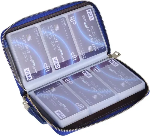 Vista 4 de Easyoulife - Monedero de cuero con cremallera, billetera portatarjetas para mujer, bloqueo RFID