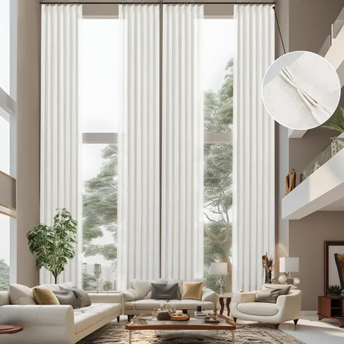 Vista 19 de DriftAway Cortinas plisadas de lino semitransparentes con textura de casa de campo sólidas y rústicas modernas para sala de estar y dormitorio, 2