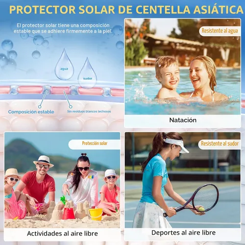 Vista 4 de Centella - Protector solar SPF 50, protector solar Hyalu Cica para cara, resistente al agua, fuerte protección UV, sin yeso blanco, protector solar