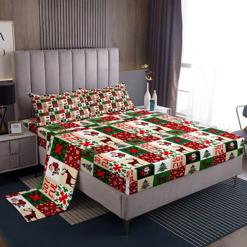 Vista 23 de Erosebridal Juego de sábanas bajeras de Navidad tamaño Queen, diseño de copos de nieve, color negro, gris, degradado, para niños y niñas, juego