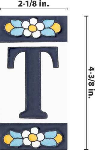 Vista 4 de Sevillano Flora Address Letters T 2-1/8" x 4-3/8" - Azulejo de pared de cerámica