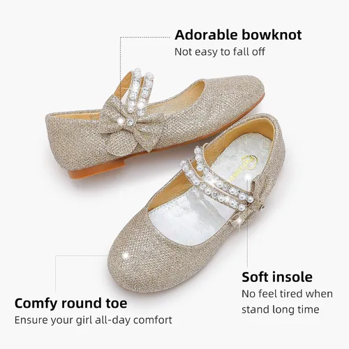 Vista 4 de Parrosoo Zapatos de vestir para niñas, zapatos Mary Jane, zapatos de ballet, zapatos de tacón bajo para niña, escuela, princesa, zapatos de boda