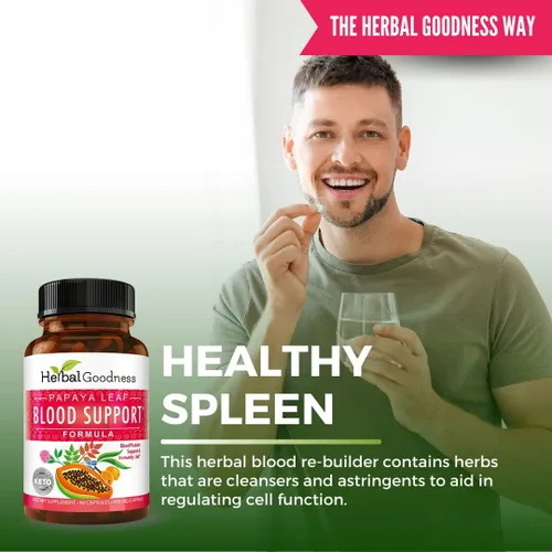 Vista 3 de Herbal Goodness Cápsulas de apoyo de sangre de hoja de papaya - Salud de plaquetas y médula ósea, apoyo inmunológico y limpieza de sangre - Cápsulas