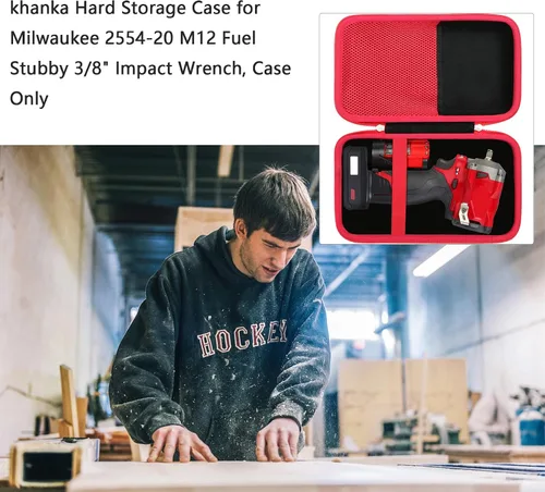 Vista 6 de khanka Funda de almacenamiento rígida de repuesto para llave de impacto Milwaukee 2554-20 M12 Fuel Stubby de 3/8 pulgadas, solo funda