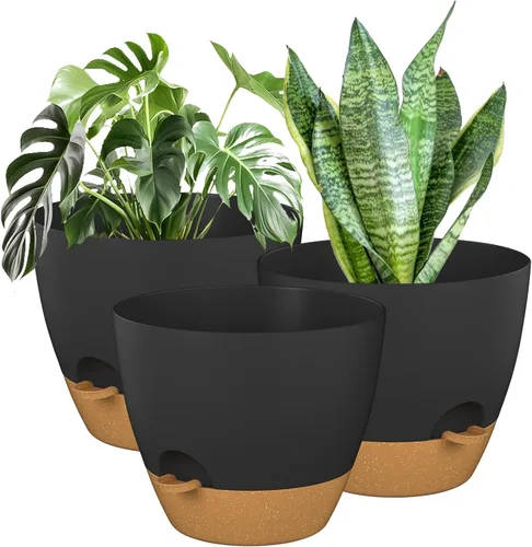 Vista 13 de ZMTECH Maceta de 12 pulgadas, paquete de 1 maceta para plantas de interior, maceta de riego automático con agujeros de drenaje y platillo para negro