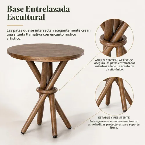 Vista 4 de COZAYH Mesa auxiliar redonda de madera rústica pequeña con patas incluidas