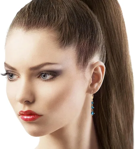 Vista 2 de Galaxy Gold GG Aretes de oro macizo de 14 quilates con topacio azul, Metal Gema, Topacio