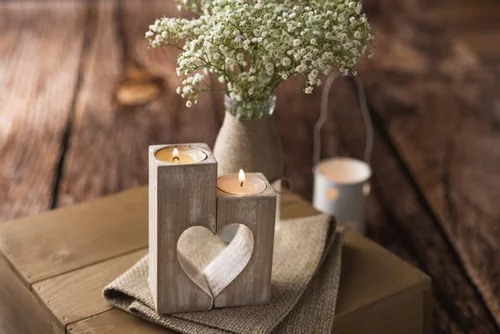 Vista 7 de Portavelas rústico hecho a mano de madera en forma de corazón, soporte para velas de té para regalo del día de San Valentín para ella, boda