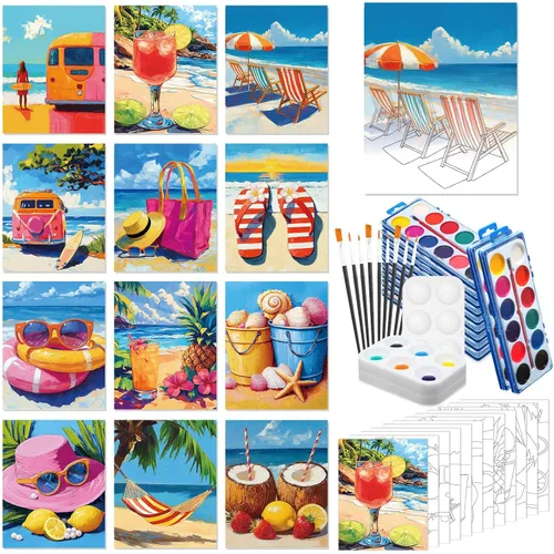 Vista 18 de Ctosree 12 juegos de lienzo predibujado para pintar adultos, kit de sorbo y pintura, lienzo preimpreso a granel para Pascua, Día de la Madre