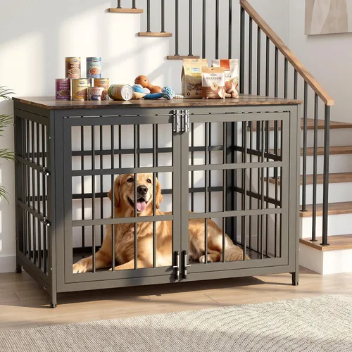 Vista 20 de Muebles de jaula para perros resistentes, jaula decorativa para perros negro (Aged Black)