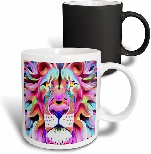 Vista 9 de 3dRose Taza de café, tamaño – 11 oz – Un león de ensueño irreal fantasía arte acrílico – abstracto geométrico – divertido regalo de taza de café