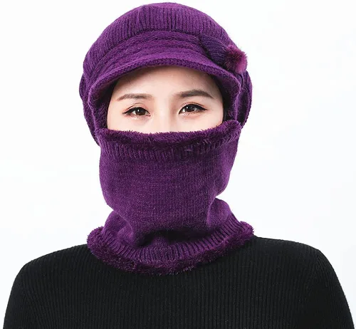 Vista 2 de Gorro de punto para mujer, cálido, elástico, suave, con protección de las orejas, con forro polar para mujer