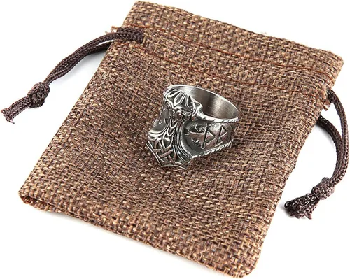 Vista 6 de HZMAN Anillo vikingo de acero inoxidable para hombre, símbolo de Odin, vikingos, martillo de Thor, joyería gótica de guerrero (tamaño, 7-14), Acero