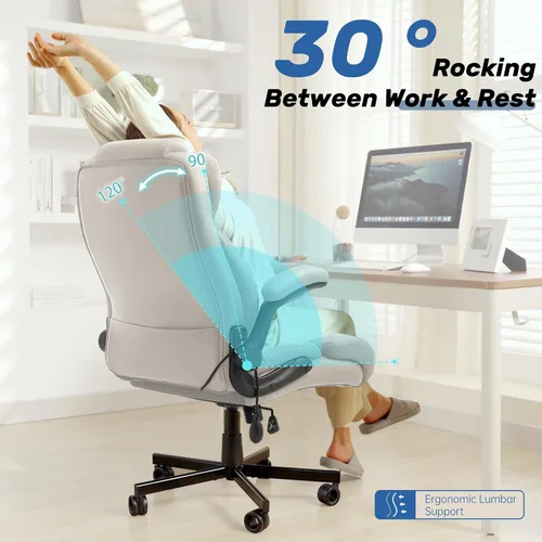 Vista 4 de Silla de oficina grande y alta de 550 libras, cómoda silla ejecutiva resistente con soporte lumbar ajustable, ruedas de doble espacio, asiento