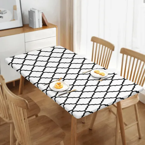 Vista 4 de Mantel rectangular ajustable para mesas plegables de 4 pies, manteles para picnic, campamento, interiores y exteriores, 30 x 48 pulgadas, blanco