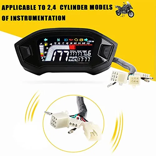 Vista 3 de ELING Velocímetro universal para motocicleta, tacómetro de nivel de combustible, medidor de odómetro digital LCD para 2 y 4 tipos de cilindros