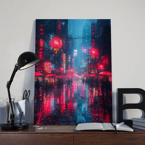 Vista 8 de Cyberpunk Pixel Art Print – Retro Futuristic Neon City – Vaporwave Digital Wall Decor Poster Print Decorative Painting Canvas Wall Art Living Room