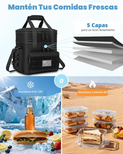 Vista 4 de holuxer Lonchera táctica y almuerzo para hombres - Bolsa grande de doble compartimento expandible con aislamiento para adultos, suave