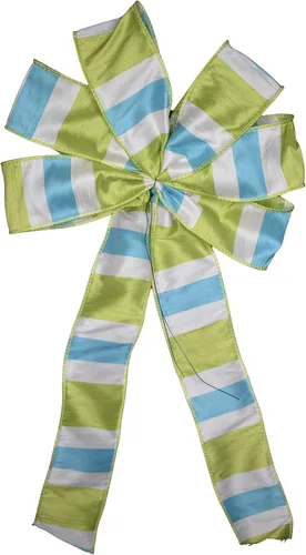 Vista 2 de 10" Aqua and Lime Striped Wired Wreath Bow