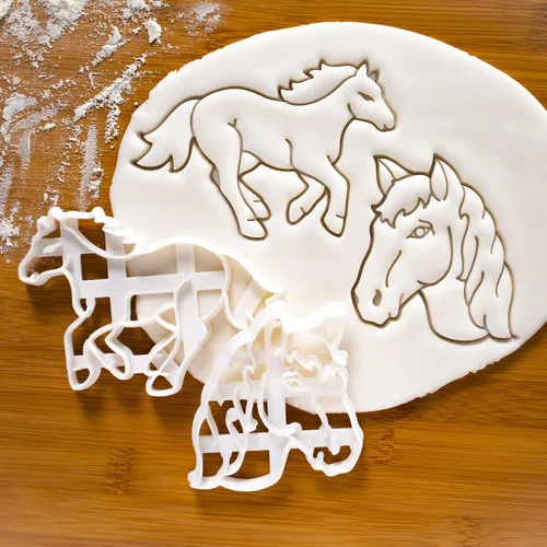 Vista 2 de Juego de 2 cortadores de galletas de caballo - Cabeza de caballo y diseños de correr, 2 piezas - Bakerlogy