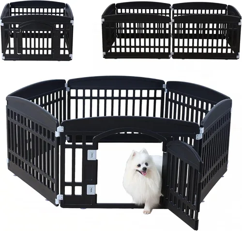 Vista 11 de Corralito plegable para mascotas, puerta para perros, plástico resistente, corral de ejercicio para cachorros, cerca para mascotas pequeñas, jaula