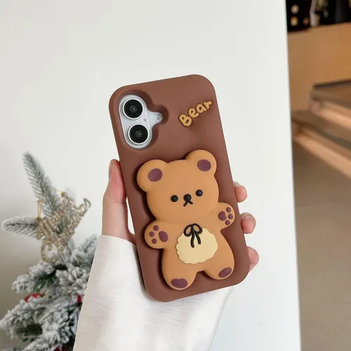 Vista 13 de Bear - Funda para teléfono compatible con el teléfono 11, bonita funda holográfica negra 3D con diseño de oso holográfico, a prueba de golpes, Kpop