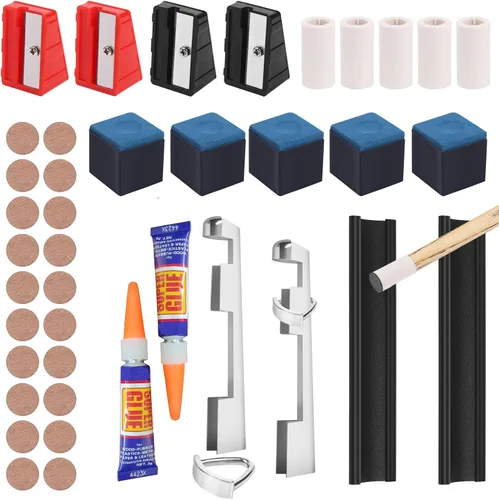 Vista 8 de Kit de Reparación de Taco de Billar Vefungyan: 2 Abrazaderas para Punta de Taco de Piscina 20 Puntas para Taco de Billar 4 Formadores 5 Cubos