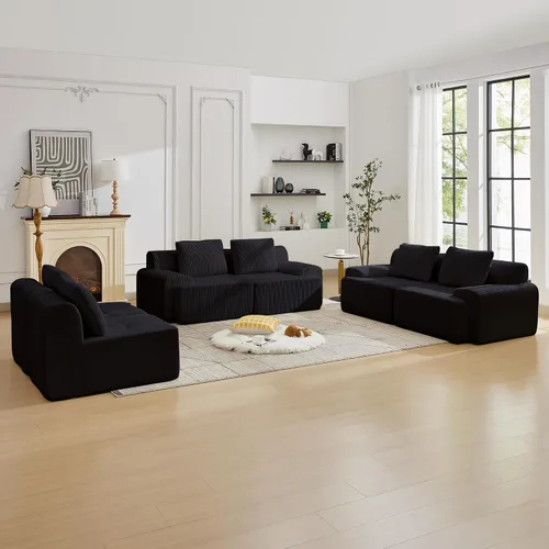 Vista 35 de Sofá modular modular con otomana móvil, sofá de asiento profundo con almohadas, cómodo sofá modular de nube para sala de estar, dormitorio y Blanco