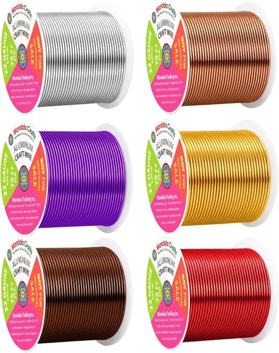 Vista 199 de Mandala Crafts - Alambre de aluminio anodizado de calibre 22 para hacer joyas - 137.2 m de alambre flexible surtido y coloreado - Doble para bonsái
