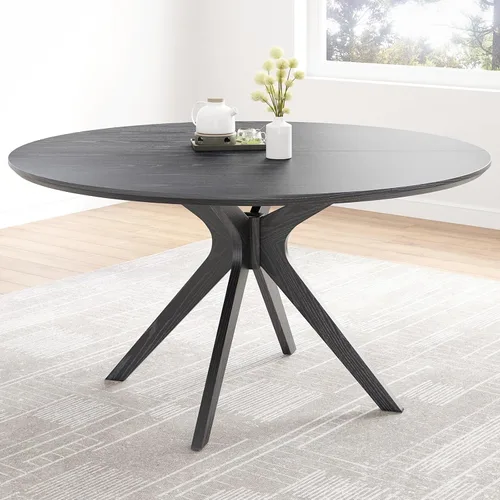Vista 4 de Soohow Mesa redonda de cocina de comedor de madera maciza de 47.2 pulgadas para 4-6 personas con base de pedestal que se interseca