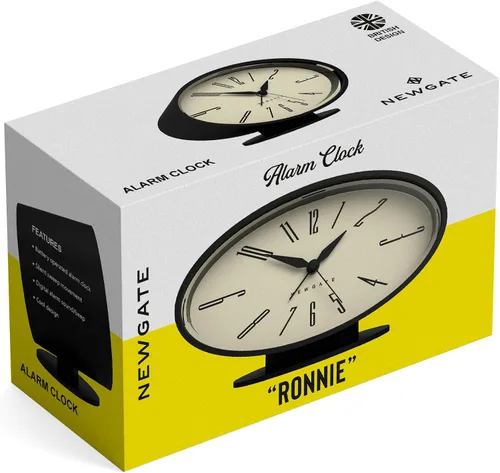 Vista 7 de NEWGATE® Ronnie - Reloj despertador, diseño retro ovalado, acabado de goma suave negro, ideal para mesita de noche, escritorio o estante, accesorio