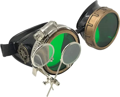 Vista 30 de Lentes estilo victoriano Steampunk con diseño de brújula, lentes de colores y lupa ocular