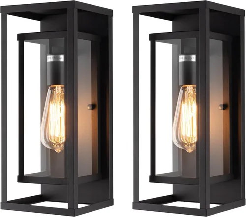 Vista 7 de mirrea Aplique de pared clásico para exteriores de 14 pulgadas, 1 luz en negro mate, marco de metal rectangular y pantalla de vidrio transparente