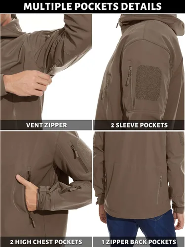 Vista 4 de TACVASEN Chaquetas de lluvia tácticas militares para hombre, de forro polar cálido, softshell, con capucha, snowboard