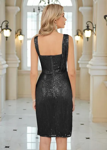Vista 4 de GRACE KARIN Vestido de lentejuelas fruncido 2023 para mujer, con tirantes asimétricos, vestido de tubo para fiesta