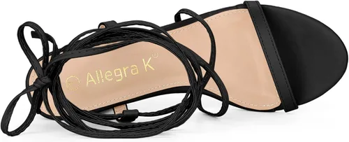 Vista 4 de Allegra K Sandalias de tacón grueso con cordones y tiras para mujer
